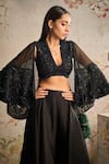 Ridhi Mehra_Black Blouse Sashay Scallop Border Embroidered Cape Sharara Set _Online_at_Aza_Fashions