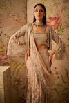 Shop_Ridhi Mehra_Pink Net Lady Floral Applique Embroidered Jacket Skirt Set _at_Aza_Fashions