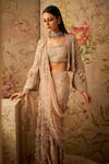 Buy_Ridhi Mehra_Pink Net Lady Floral Applique Embroidered Jacket Skirt Set _Online_at_Aza_Fashions