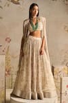 Buy_Ridhi Mehra_Ivory Blouse Zest Floral Print Cape Skirt Set _at_Aza_Fashions