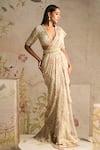 Buy_Ridhi Mehra_Ivory Flamboyance Printed Pre-draped Saree With Blouse_at_Aza_Fashions