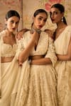 Buy_Ridhi Mehra_Ivory Lehenga And Dupatta Organza Embroidery Thread Stripe Bridal Set  _Online_at_Aza_Fashions