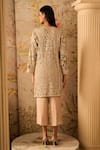 Ridhi Mehra_Gold Kurta Net Embroidery Thread Notched Showcase Sequin And Pant Set  _Online_at_Aza_Fashions