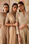 Shop_Ridhi Mehra_Gold Kurta Net Embroidery Thread Notched Showcase Sequin And Pant Set  _at_Aza_Fashions