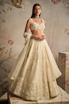 Buy_Ridhi Mehra_Ivory Organza Embroidered 3d Flowers Grace Pearl Lehenga Set  _at_Aza_Fashions