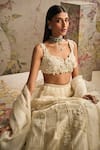 Ridhi Mehra_Ivory Organza Embroidered 3d Flowers Grace Pearl Lehenga Set  _Online_at_Aza_Fashions