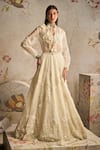 Buy_Ridhi Mehra_Ivory Organza Embroidered 3d Flowers Trendsetter Pearl Lehenga Set  _at_Aza_Fashions