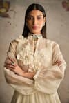 Shop_Ridhi Mehra_Ivory Organza Embroidered 3d Trendsetter Floral Applique Work Shirt  _at_Aza_Fashions