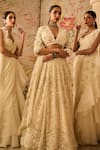 Shop_Ridhi Mehra_Ivory Chiffon Embroidered 3d Gravitas Pre-draped Saree Blouse Set _Online_at_Aza_Fashions