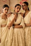 Ridhi Mehra_Ivory Chiffon Embroidered 3d Gravitas Pre-draped Saree Blouse Set _at_Aza_Fashions