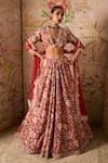 Buy_Ridhi Mehra_Red Raw Silk Starlet Floral Print Trail Lehenga Set_at_Aza_Fashions
