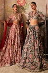 Ridhi Mehra_Red Raw Silk Starlet Floral Print Trail Lehenga Set_Online_at_Aza_Fashions