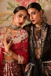 Buy_Ridhi Mehra_Red Raw Silk Starlet Floral Print Trail Lehenga Set_Online_at_Aza_Fashions