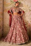 Shop_Ridhi Mehra_Red Raw Silk Starlet Floral Print Trail Lehenga Set_Online_at_Aza_Fashions