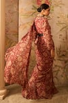 Shop_Ridhi Mehra_Red Chiffon Regal Printed Pre-draped Saree With Jacket_at_Aza_Fashions