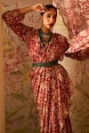 Buy_Ridhi Mehra_Red Chiffon Regal Printed Pre-draped Saree With Jacket_Online_at_Aza_Fashions