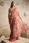 Buy_Ridhi Mehra_Red Retro Printed Pre-draped Saree With Blouse_at_Aza_Fashions