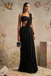 Buy_Ridhi Mehra_Black Diva Pre-draped Saree With Embroidered Blouse_at_Aza_Fashions