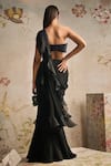 Shop_Ridhi Mehra_Black Diva Pre-draped Saree With Embroidered Blouse_at_Aza_Fashions