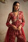 Ridhi Mehra_Red Chiffon Printed And Embroidered Awespiring Peplum Kurta Gharara Set _Online_at_Aza_Fashions