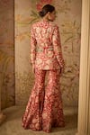 Shop_Ridhi Mehra_Red Raw Silk Icon Floral Print Jacket And Pant Set_at_Aza_Fashions