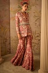 Ridhi Mehra_Red Raw Silk Icon Floral Print Jacket And Pant Set_Online_at_Aza_Fashions