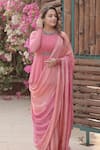 Abstract By Megha Jain Madaan_Pink Chiffon, Cotton, Flannel Sequins Round Pre-stitched Saree With Peplum Top _Online_at_Aza_Fashions