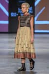 Buy_Abstract By Megha Jain Madaan_Beige Kota Doria, Cotton Sequins High Neck Floral Embroidered Dress _at_Aza_Fashions