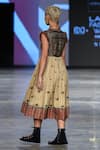 Shop_Abstract By Megha Jain Madaan_Beige Kota Doria, Cotton Sequins High Neck Floral Embroidered Dress _at_Aza_Fashions