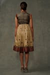 Abstract By Megha Jain Madaan_Beige Kota Doria, Cotton Sequins High Neck Floral Embroidered Dress _Online_at_Aza_Fashions
