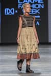 Buy_Abstract By Megha Jain Madaan_Beige Kota Doria, Cotton Sequins High Neck Floral Embroidered Dress _Online_at_Aza_Fashions