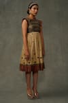 Buy_Abstract By Megha Jain Madaan_Beige Kota Doria, Cotton Sequins High Neck Floral Embroidered Dress 