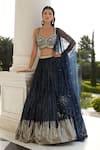 Buy_Basanti - Kapde Aur Koffee_Blue Georgette Embroidery Sequin Sweetheart Neck Stripe Lehenga Set _at_Aza_Fashions