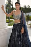 Basanti - Kapde Aur Koffee_Blue Georgette Embroidery Sequin Sweetheart Neck Stripe Lehenga Set _Online_at_Aza_Fashions