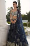 Buy_Basanti - Kapde Aur Koffee_Blue Georgette Embroidery Sequin Sweetheart Neck Stripe Lehenga Set _Online_at_Aza_Fashions