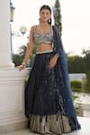 Shop_Basanti - Kapde Aur Koffee_Blue Georgette Embroidery Sequin Sweetheart Neck Stripe Lehenga Set _Online_at_Aza_Fashions