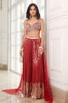 Buy_Basanti - Kapde Aur Koffee_Red Velvet Embroidery Sequin Sweetheart Neck Blouse And Sharara Set _at_Aza_Fashions