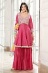 Buy_Basanti - Kapde Aur Koffee_Pink Chanderi Embroidery Gota Patti V Neck Anarkali Sharara Set _at_Aza_Fashions