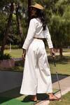 Shop_Kranberra_White Cotton Solid Lapel Reyna Pleated Placement Panel Top With Pant _at_Aza_Fashions