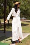 Kranberra_White Cotton Solid Lapel Reyna Pleated Placement Panel Top With Pant _Online_at_Aza_Fashions