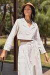 Buy_Kranberra_White Cotton Solid Lapel Reyna Pleated Placement Panel Top With Pant _Online_at_Aza_Fashions
