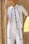 Kranberra_White Cotton Printed Calligraphy Ti Amo Mandarin Placement With Pant _Online_at_Aza_Fashions