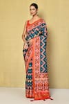 Buy_Nazaakat by Samara Singh_Green Handloom Silk Digital Printed Chevron Saree With Running Blouse_at_Aza_Fashions