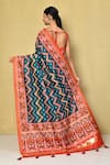 Shop_Nazaakat by Samara Singh_Green Handloom Silk Digital Printed Chevron Saree With Running Blouse_at_Aza_Fashions