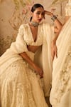 Buy_Ridhi Mehra_Ivory Lehenga And Dupatta Organza Embroidery Thread Stripe Bridal Set  _at_Aza_Fashions