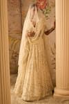 Shop_Ridhi Mehra_Ivory Lehenga And Dupatta Organza Embroidery Thread Stripe Bridal Set  _at_Aza_Fashions