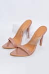 Shop_Naintara Bajaj_Peach Plain Solid Transparent Strap Heels_at_Aza_Fashions