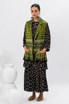 Buy_Prahnaaya_Green Handloom Cotton Sequins, Zari Collared Hand Block Ajrakh Jacket _at_Aza_Fashions