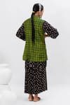 Shop_Prahnaaya_Green Handloom Cotton Sequins, Zari Collared Hand Block Ajrakh Jacket _at_Aza_Fashions