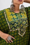 Shop_Prahnaaya_Green Handloom Cotton, Satin Sequins, Zari Handblock Ajrakh Kurta And Pant Set _Online_at_Aza_Fashions